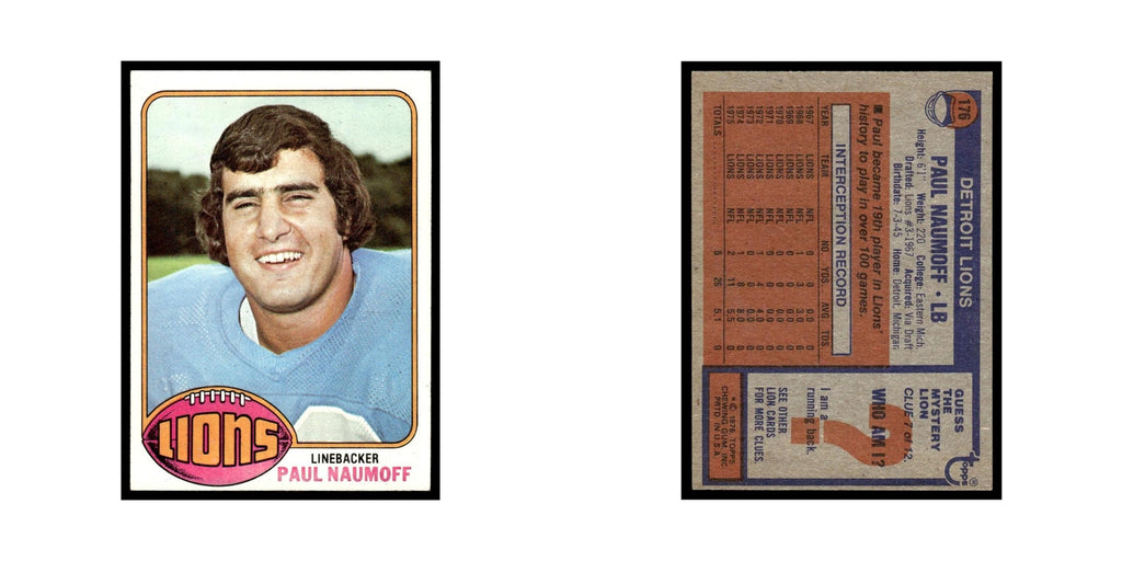 1976 Topps Paul Naumoff Lions #176