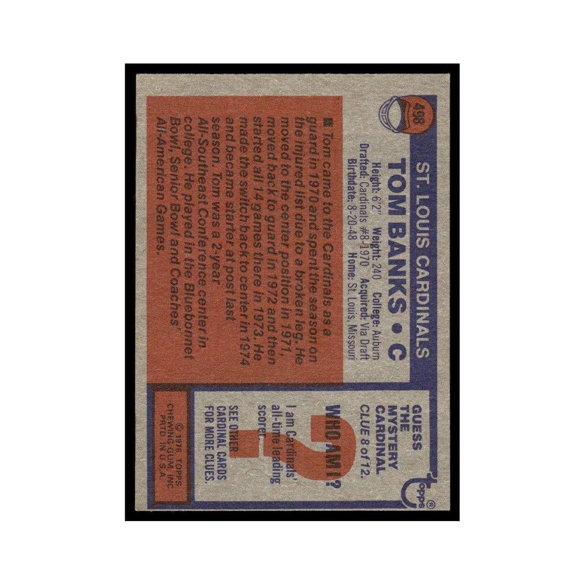 1976 Topps Tom Banks RC Cardinals #498