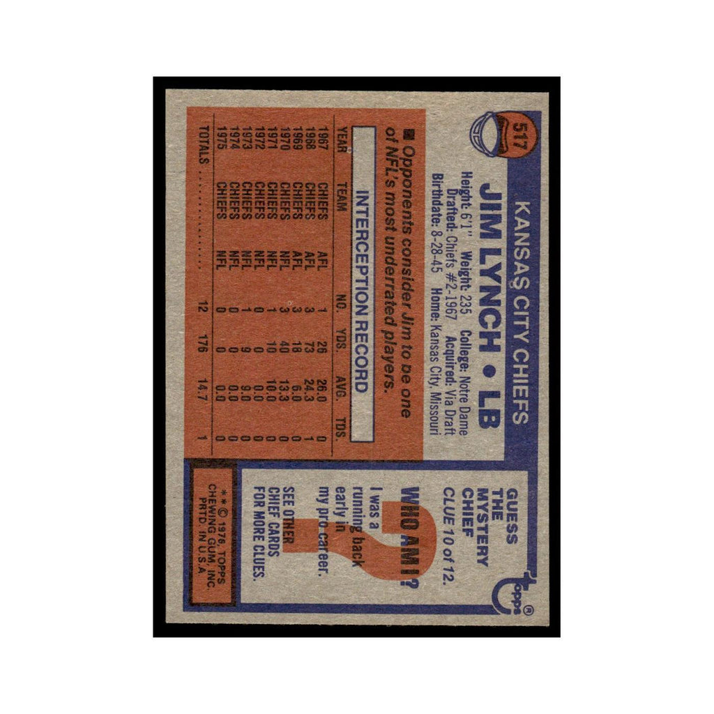 1976 Topps Jim Lynch RC Chiefs #517
