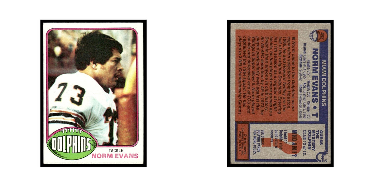 1976 Topps Norm Evans Dolphins #492