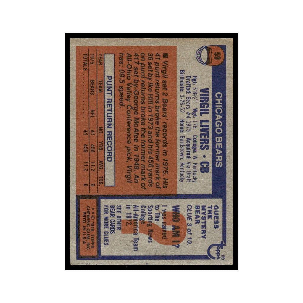 1976 Topps Virgil Livers RC Bears #59