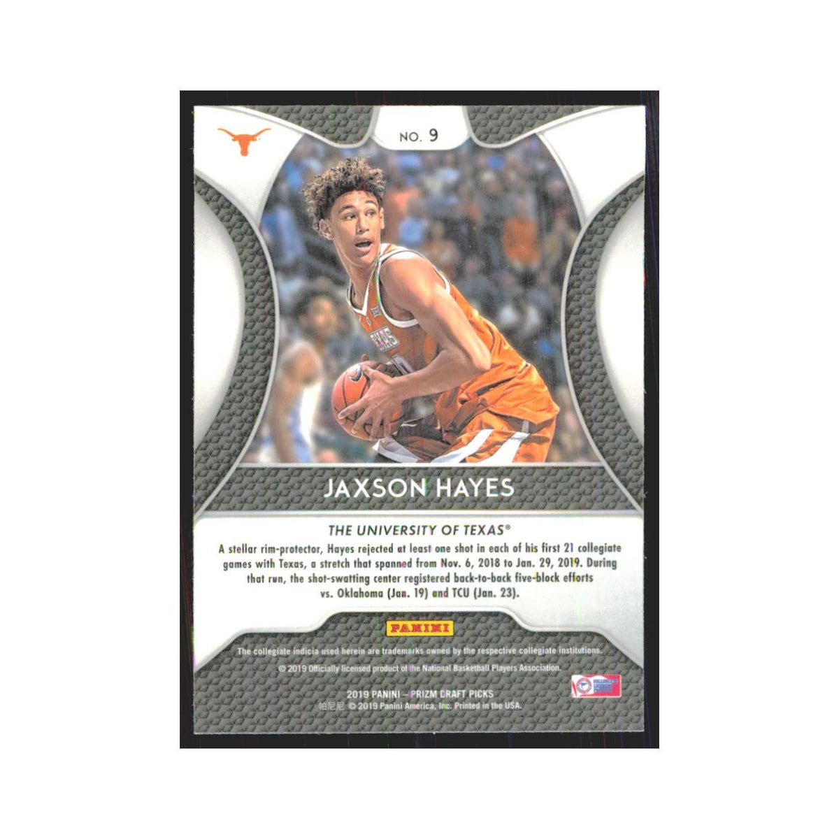 2019 Panini Prizm Draft Jaxson Hayes RC Texas Longhorns #9