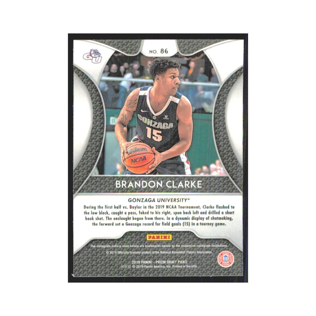 2019 Panini Prizm Draft Brandon Clarke RC Gonzaga Bulldogs #86