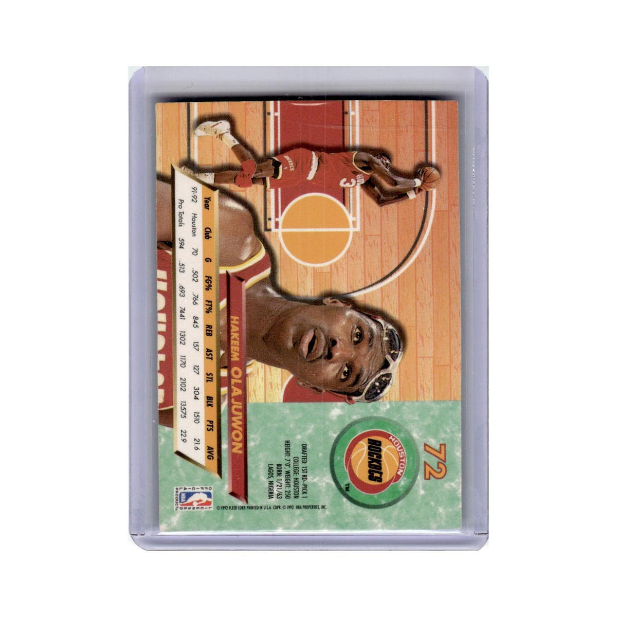 Hakeem Olajuwon 1992 Fleer Ultra #72 Houston Rockets Basketball Card NM