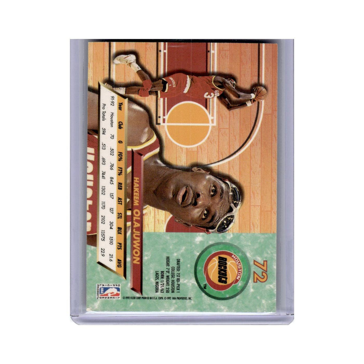 Hakeem Olajuwon 1992 Fleer Ultra #72 Houston Rockets Basketball Card NM