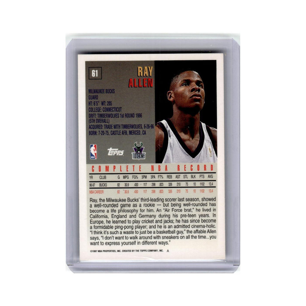 Ray Allen 1997 Topps #61 Milwaukee Bucks Basketball Card NM
