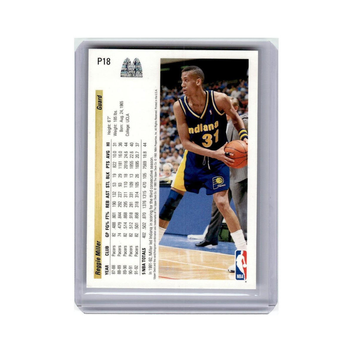 Reggie Miller 1992 Upper Deck McDonald's #P18 Indiana Pacers Basketball Card NM