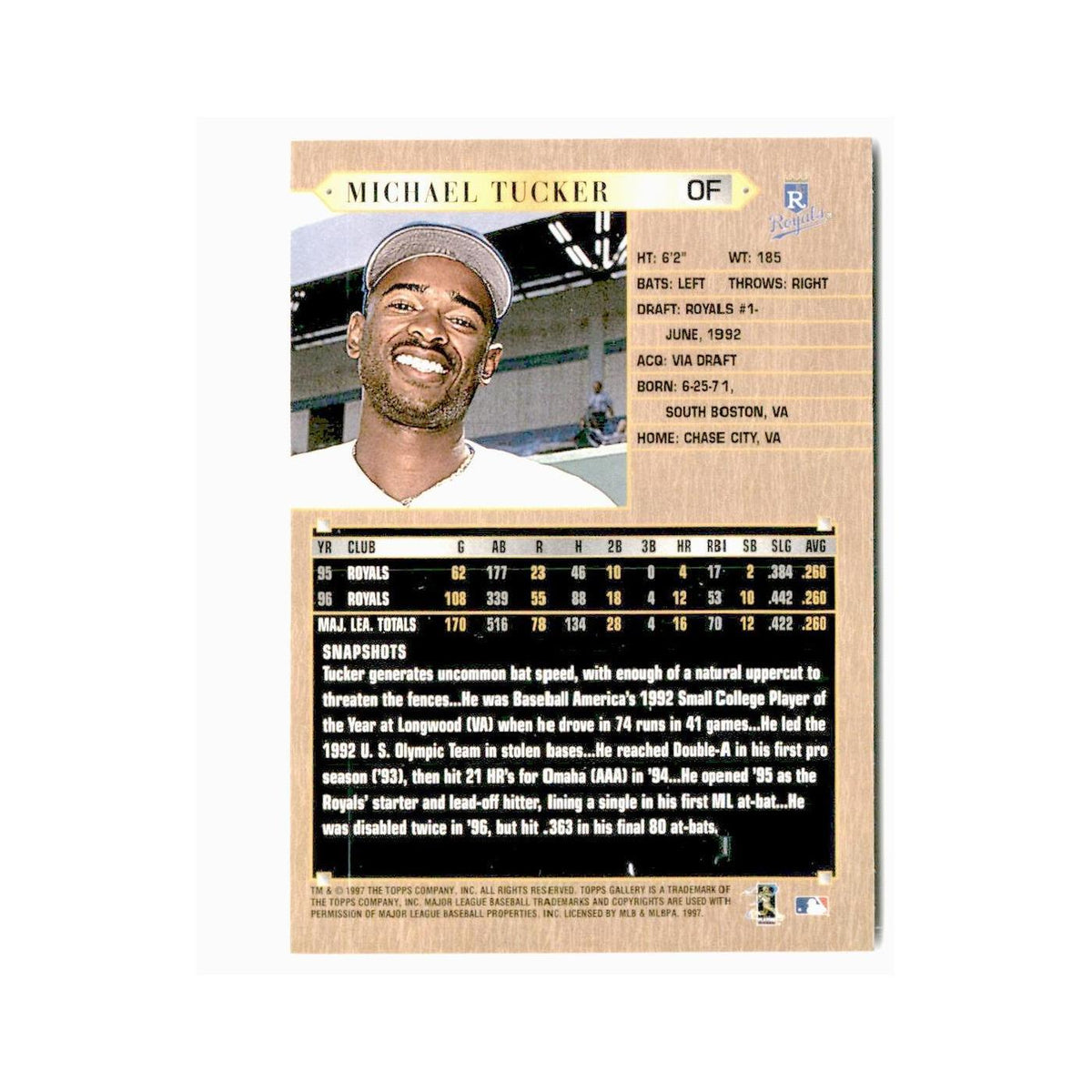 Michael Tucker 1997 Topps Gallery #167 Kansas City Royals Baseball Card NM