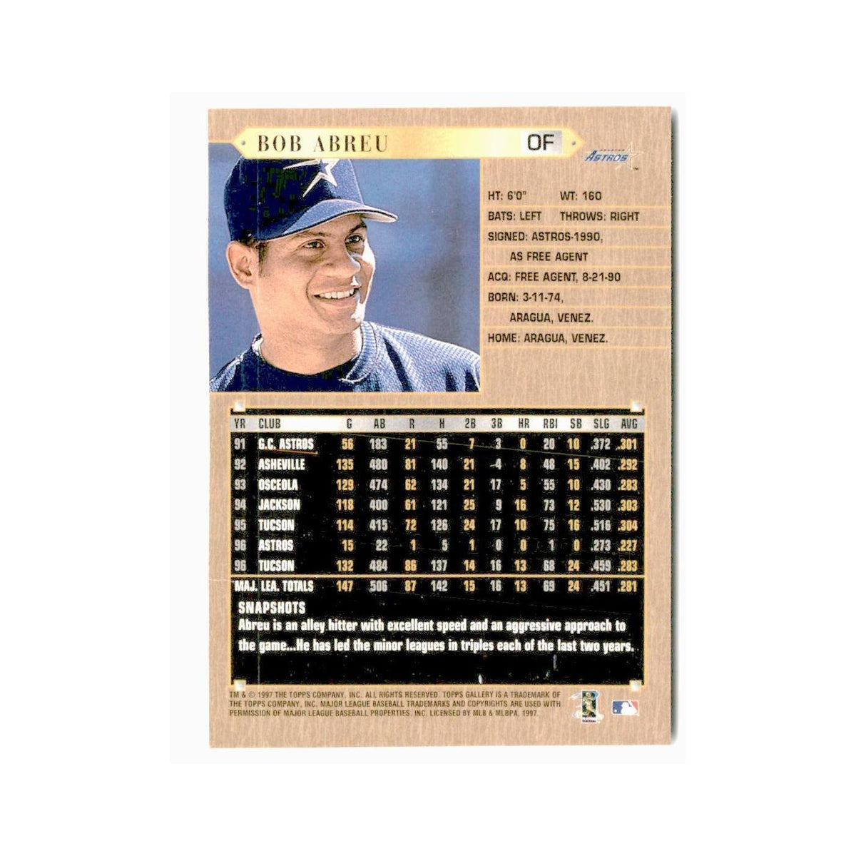 Bobby Abreu 1997 Topps Gallery #148 Houston Astros Baseball Card NM