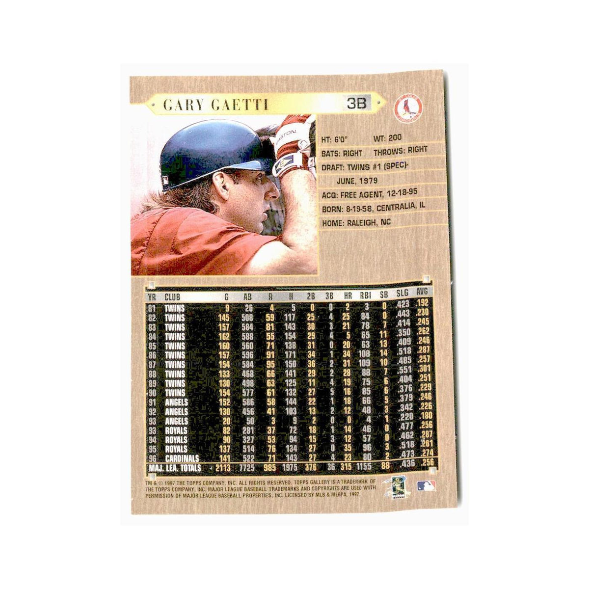 Gary Gaetti 1997 Topps Gallery #15 St. Louis Cardinals Baseball Card NM