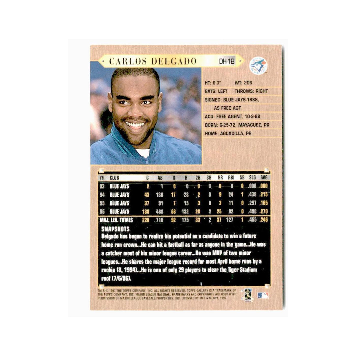 Alex Delgado 1997 Topps Gallery #149 Cardenales de Lara Baseball Card NM