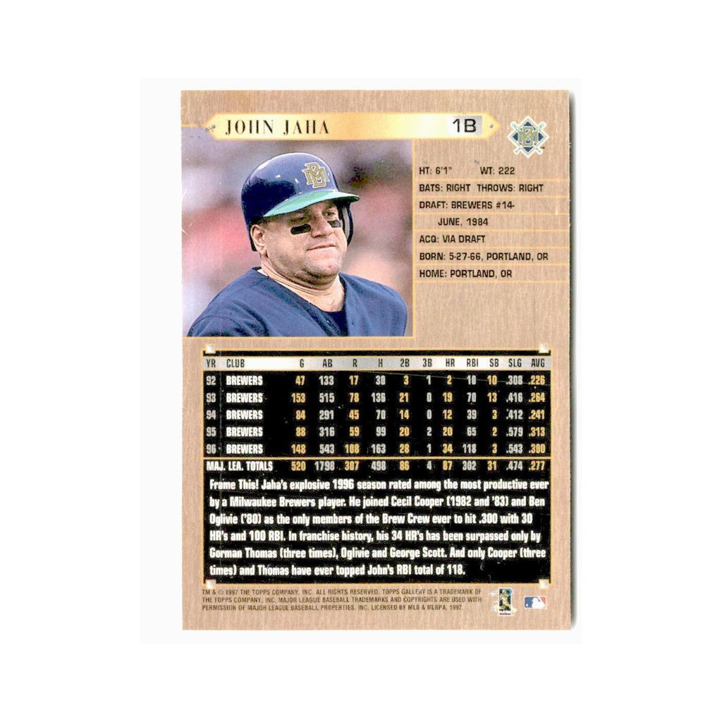 John Jaha 1997 Topps Gallery #98 Milwaukee Brewers Baseball Card NM