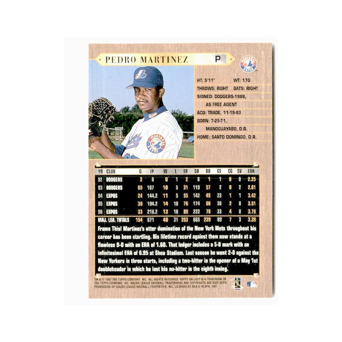 Pedro Martinez 1997 Topps Gallery #132 Boston Red Sox Baseball Card NM