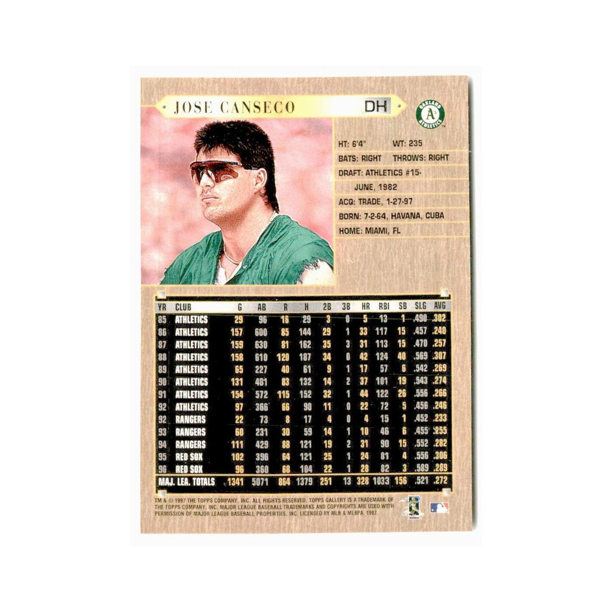 Jose Canseco 1997 Topps Gallery #8 Toronto Blue Jays Baseball Card NM