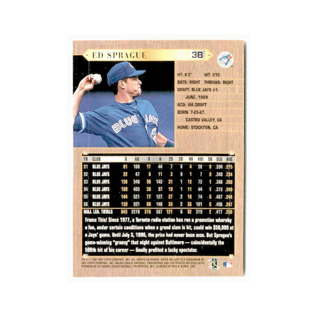 Ed Sprague 1997 Topps Gallery #122 Toronto Blue Jays Baseball Card NM