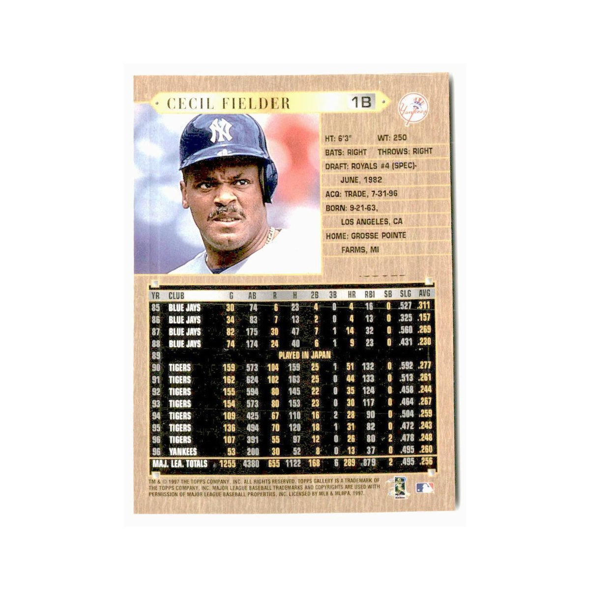 Cecil Fielder 1997 Topps Gallery #14 Detroit Tigers Baseball Card NM