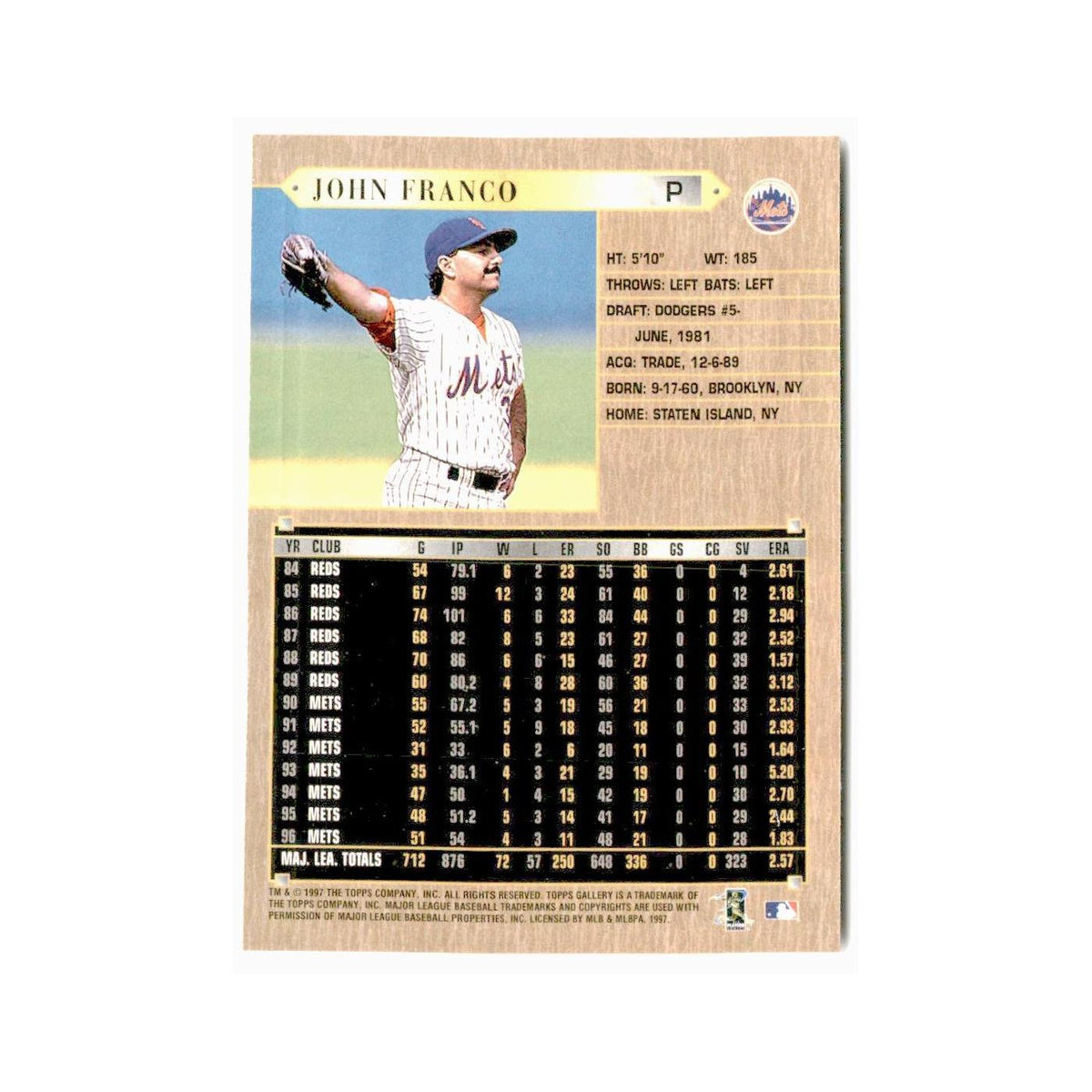 John Franco 1997 Topps Gallery #35 New York Mets Baseball Card NM