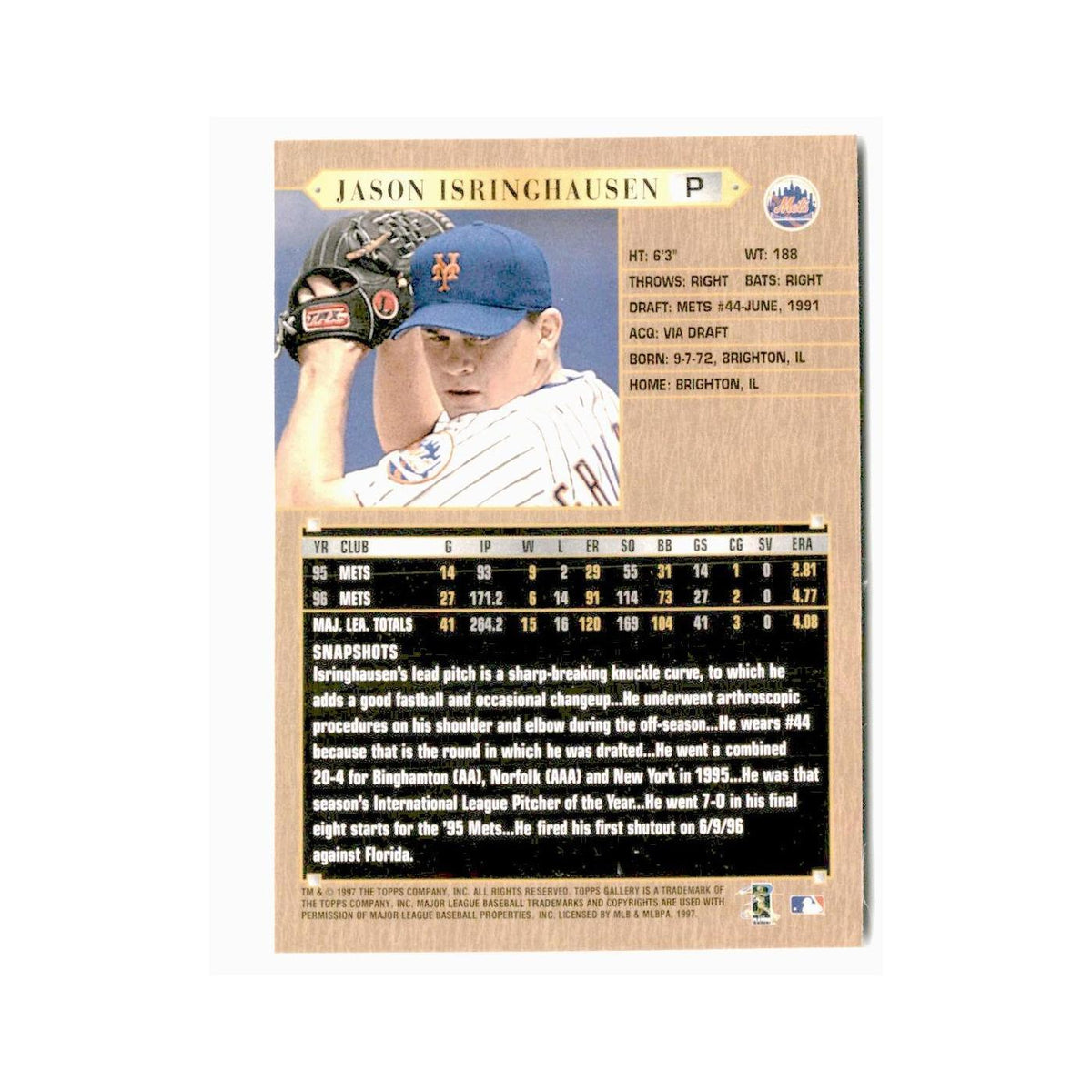 Jason Isringhausen 1997 Topps Gallery #172 New York Mets Baseball Card NM
