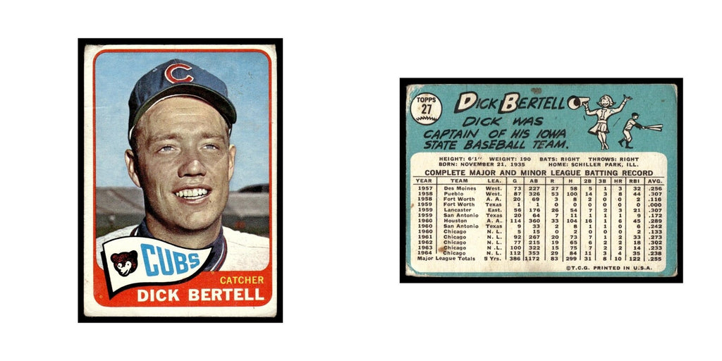 1965 Topps Baseball Card (Damaged) Dick Bertell Cubs #27