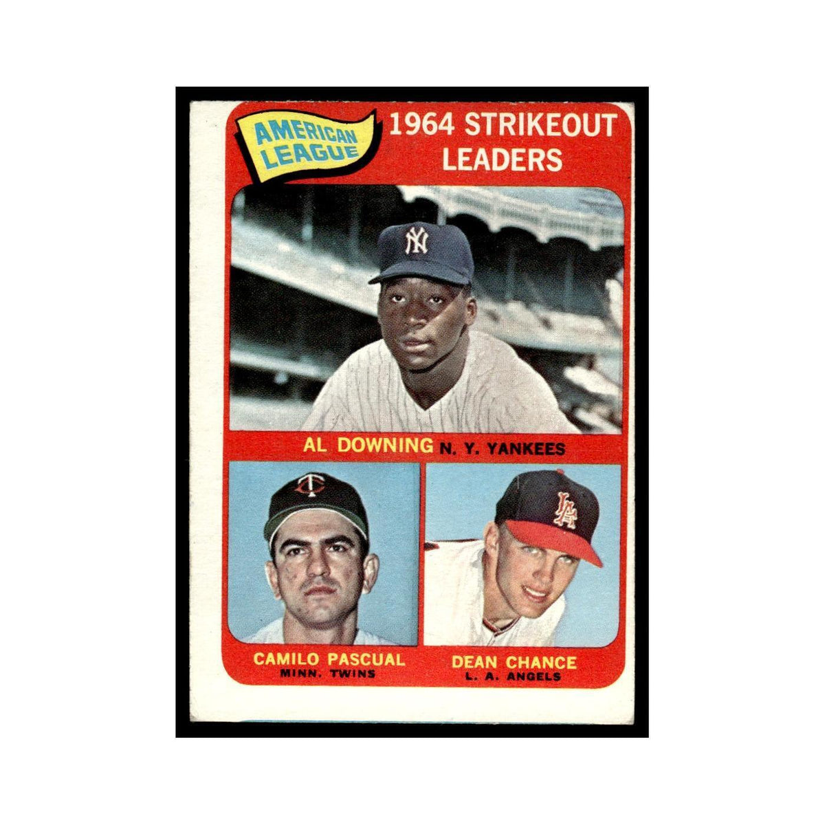 1965 Topps Baseball Card Al Downing/Camilo Pascual/Dean Chance #11