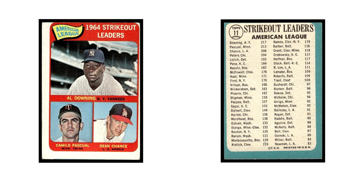 1965 Topps Baseball Card Al Downing/Camilo Pascual/Dean Chance #11