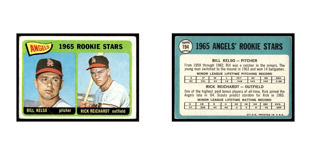 1965 Topps Baseball Card (Damaged) Bill Kelso/Rick Reichardt RC Angels #194