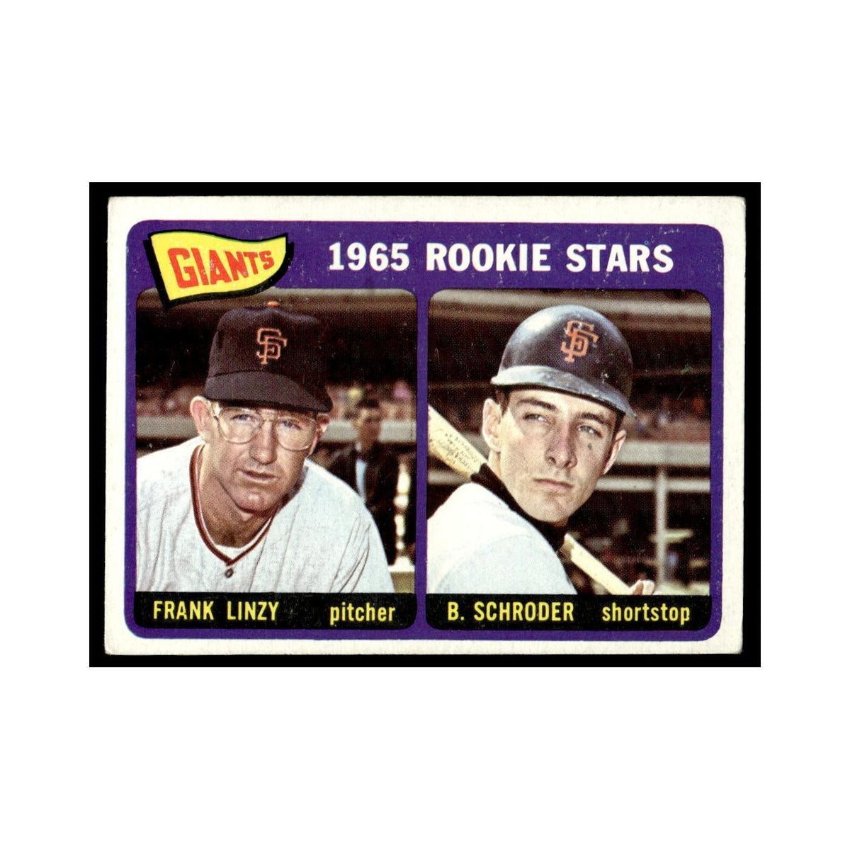 1965 Topps Baseball Card Frank Linzy/Bob Schroder RC Giants #589