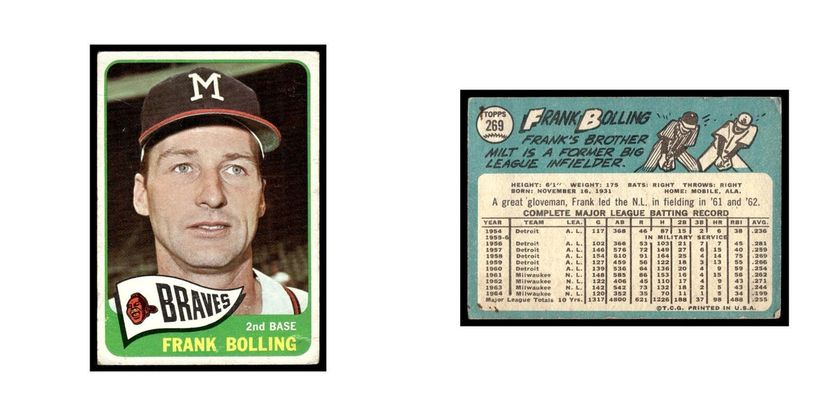1965 Topps Baseball Card (Damaged) Frank Bolling Milwaukee Braves #269