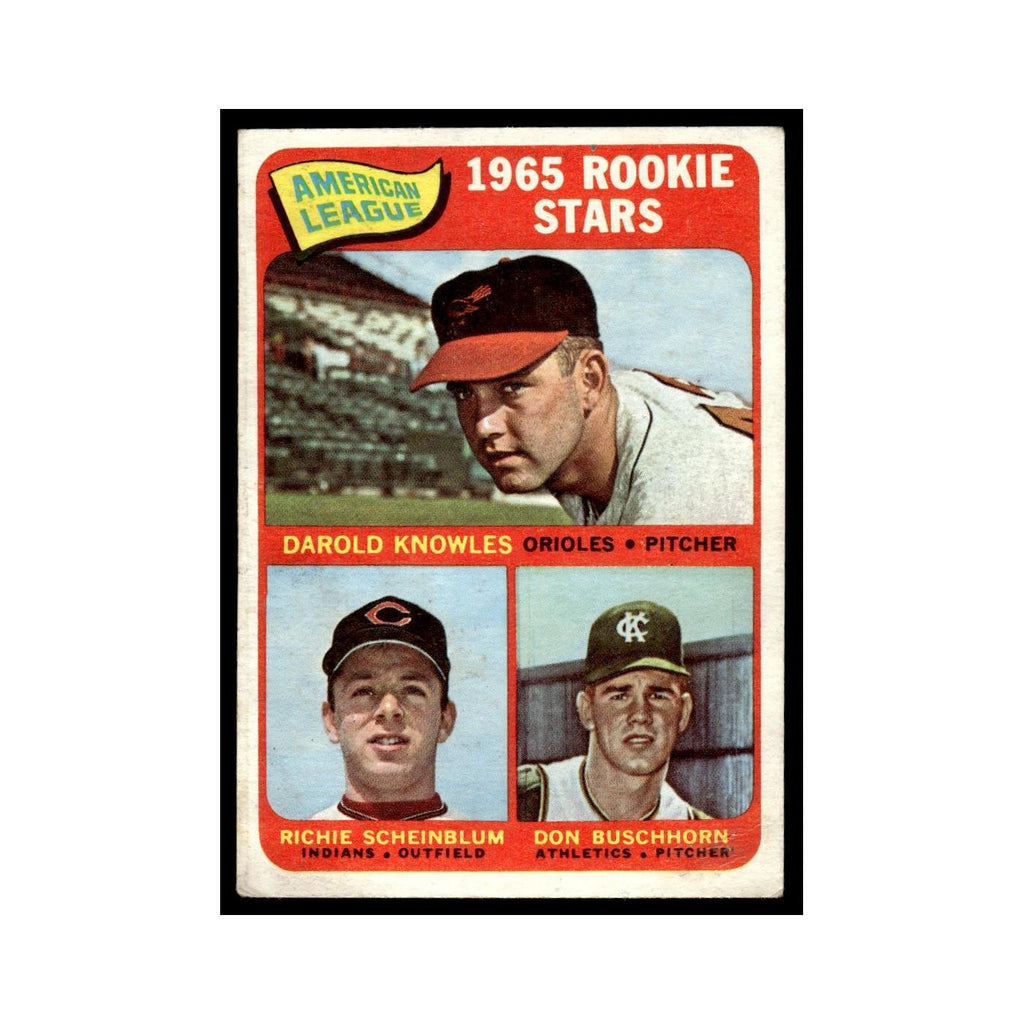 1965 Topps Baseball Card Darold Knowles/Richie Scheinblum/Don Buschhorn RC #577