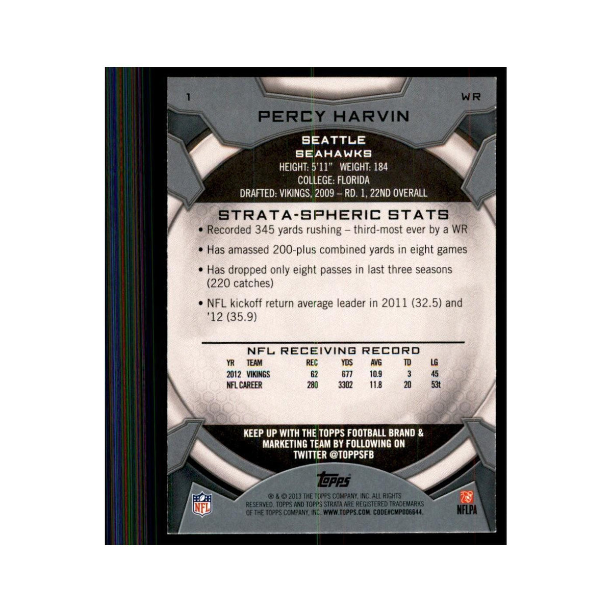 2013 Topps Strata Percy Harvin Football Cards #1