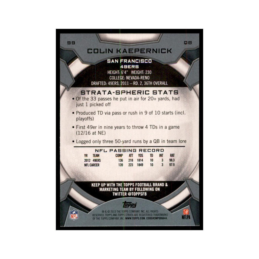 2013 Topps Strata Colin Kaepernick Football Cards #99