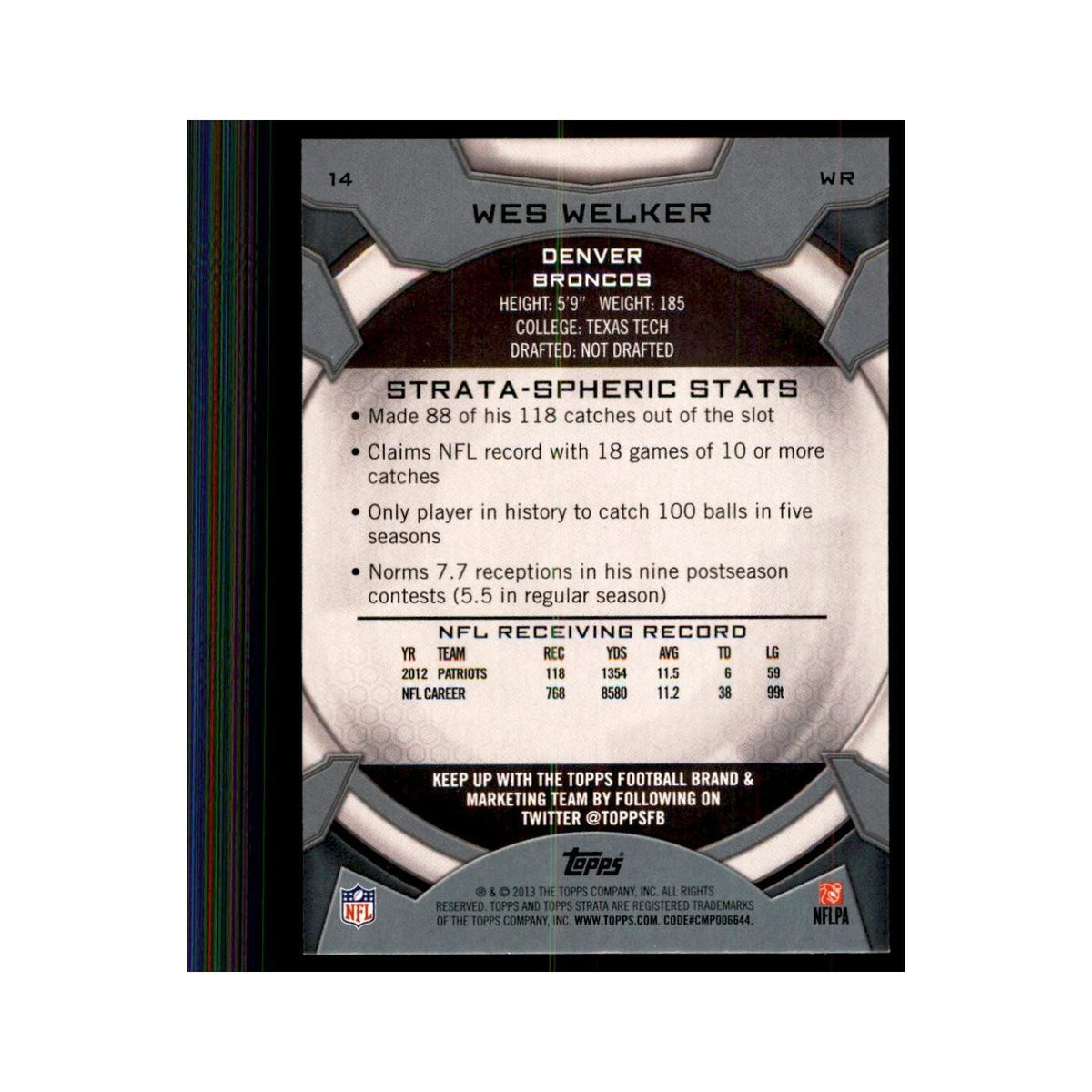 2013 Topps Strata Wes Welker Football Cards #14