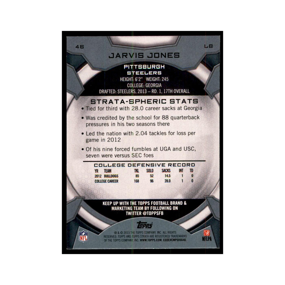 2013 Topps Strata Jarvis Jones RC Football Cards #46