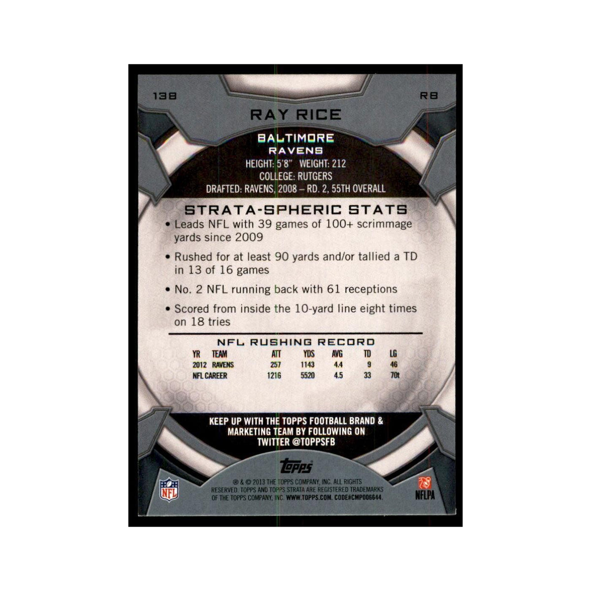 2013 Topps Strata Ray Rice Football Cards #138