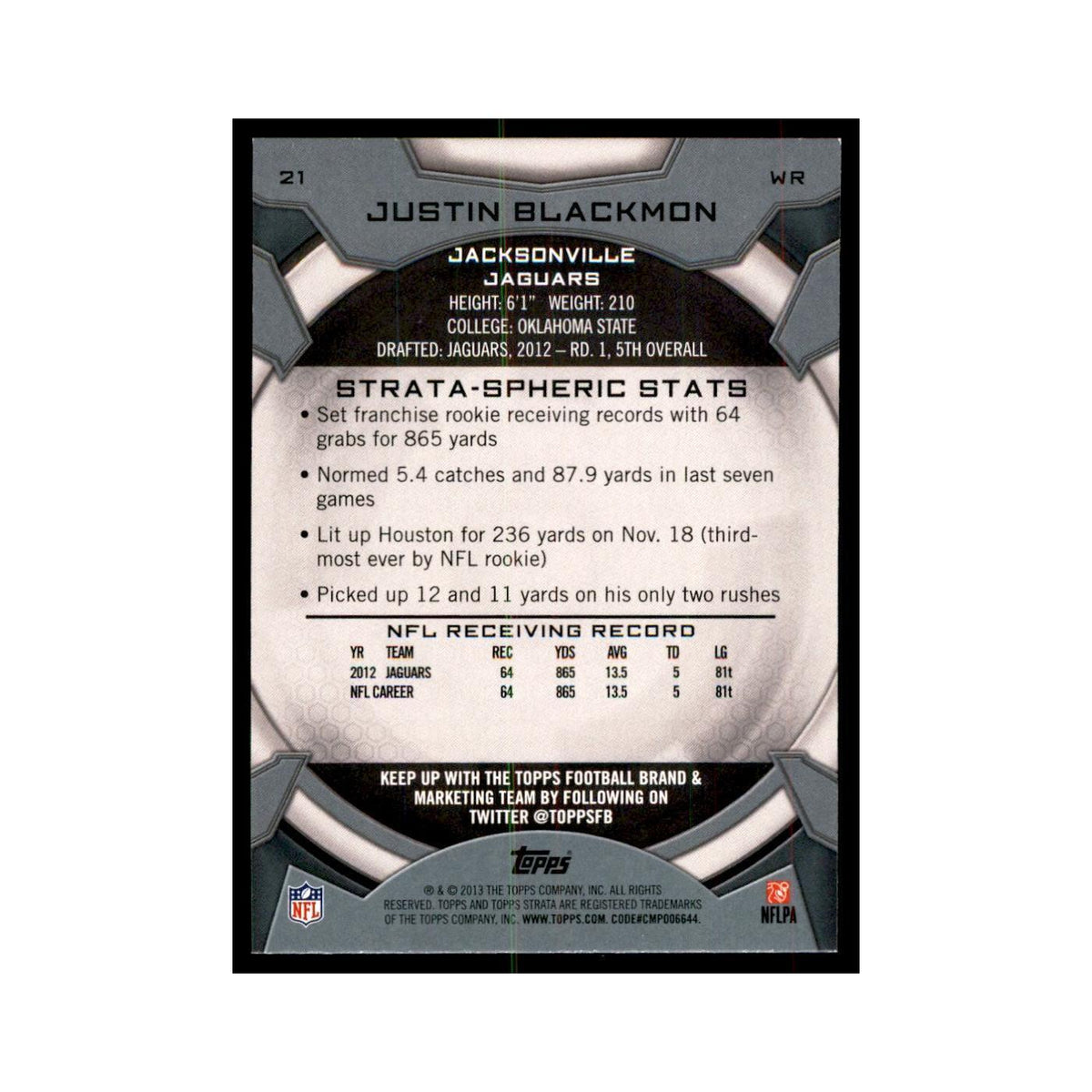 2013 Topps Strata Justin Blackmon Football Cards #21