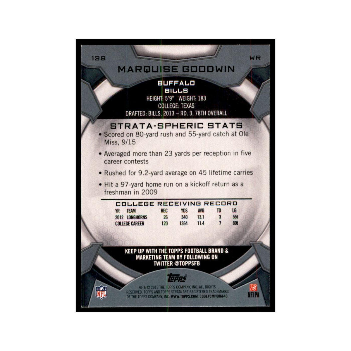 2013 Topps Strata Marquise Goodwin RC Football Cards #139