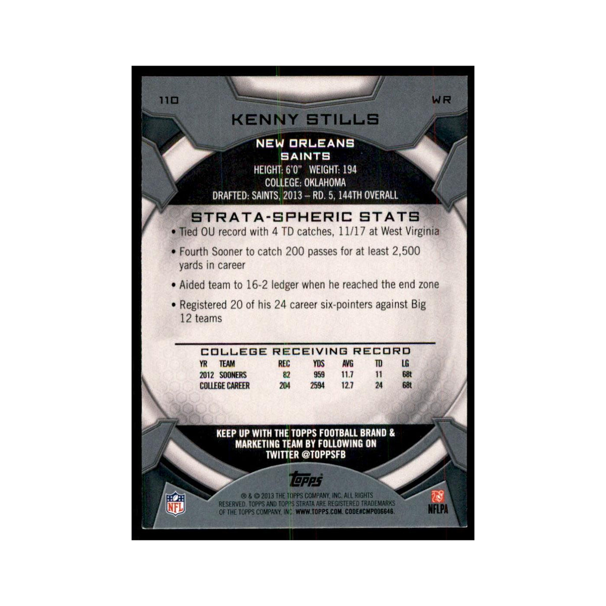 2013 Topps Strata Kenny Stills RC Football Cards #110