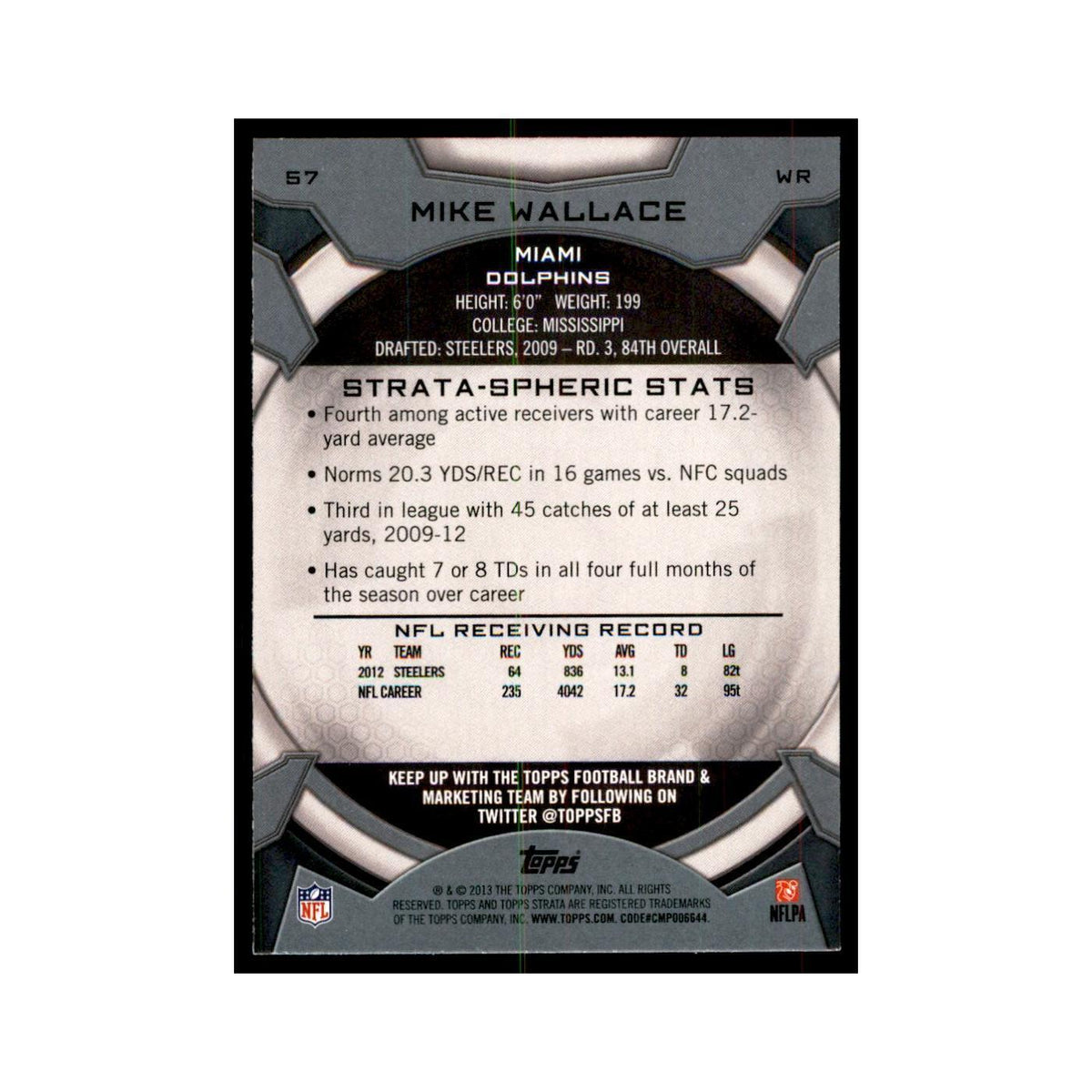 2013 Topps Strata Mike Wallace Football Cards #57