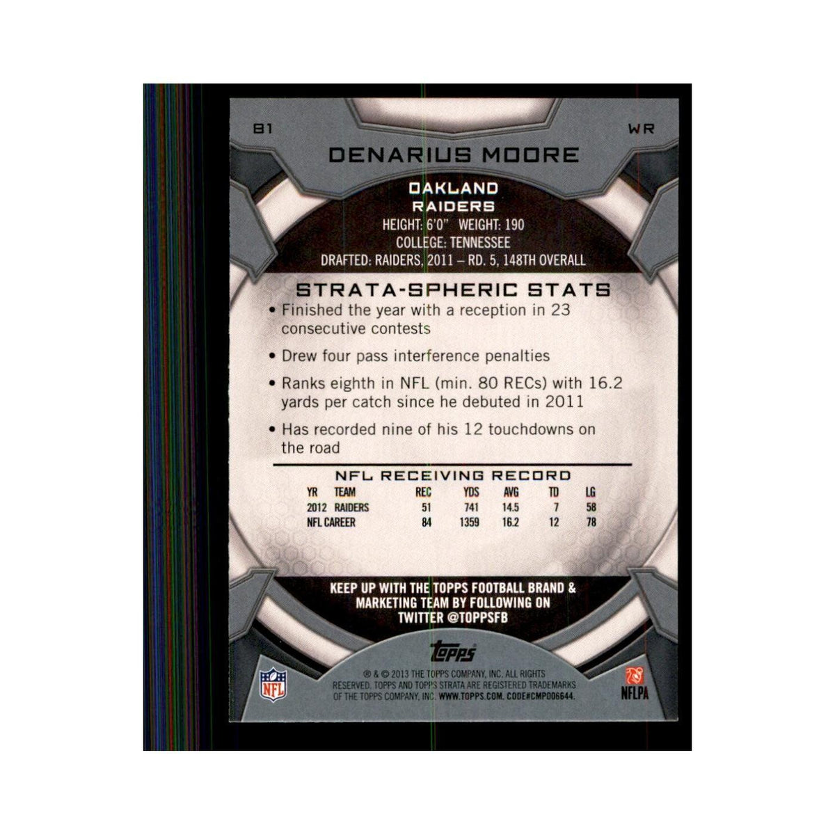 2013 Topps Strata Denarius Moore Football Cards #81