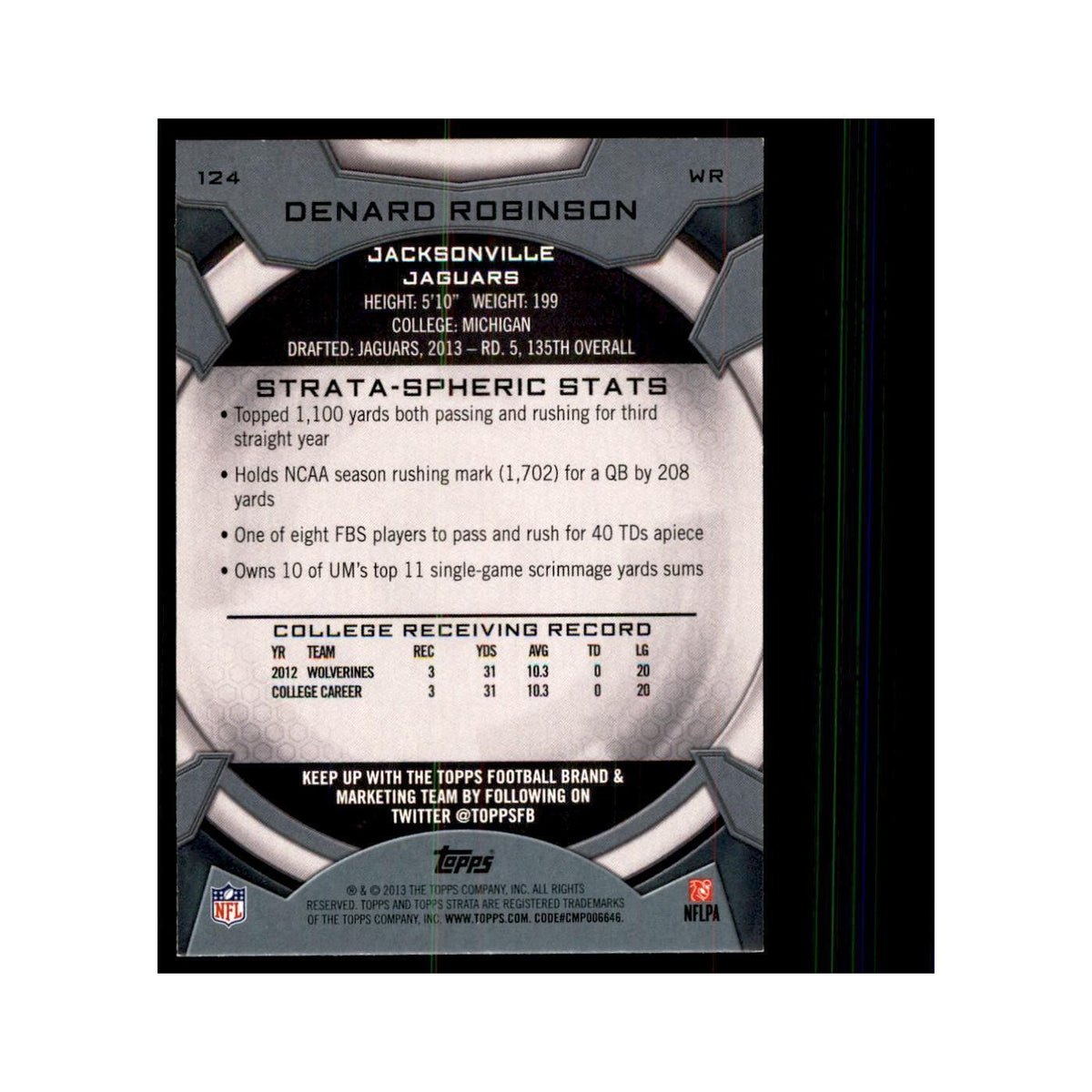 2013 Topps Strata Denard Robinson RC Football Cards #124