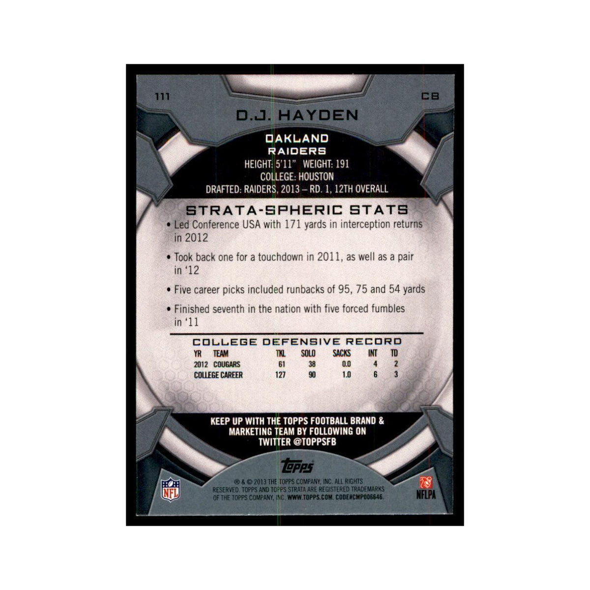 2013 Topps Strata D.J. Hayden RC Football Cards #111