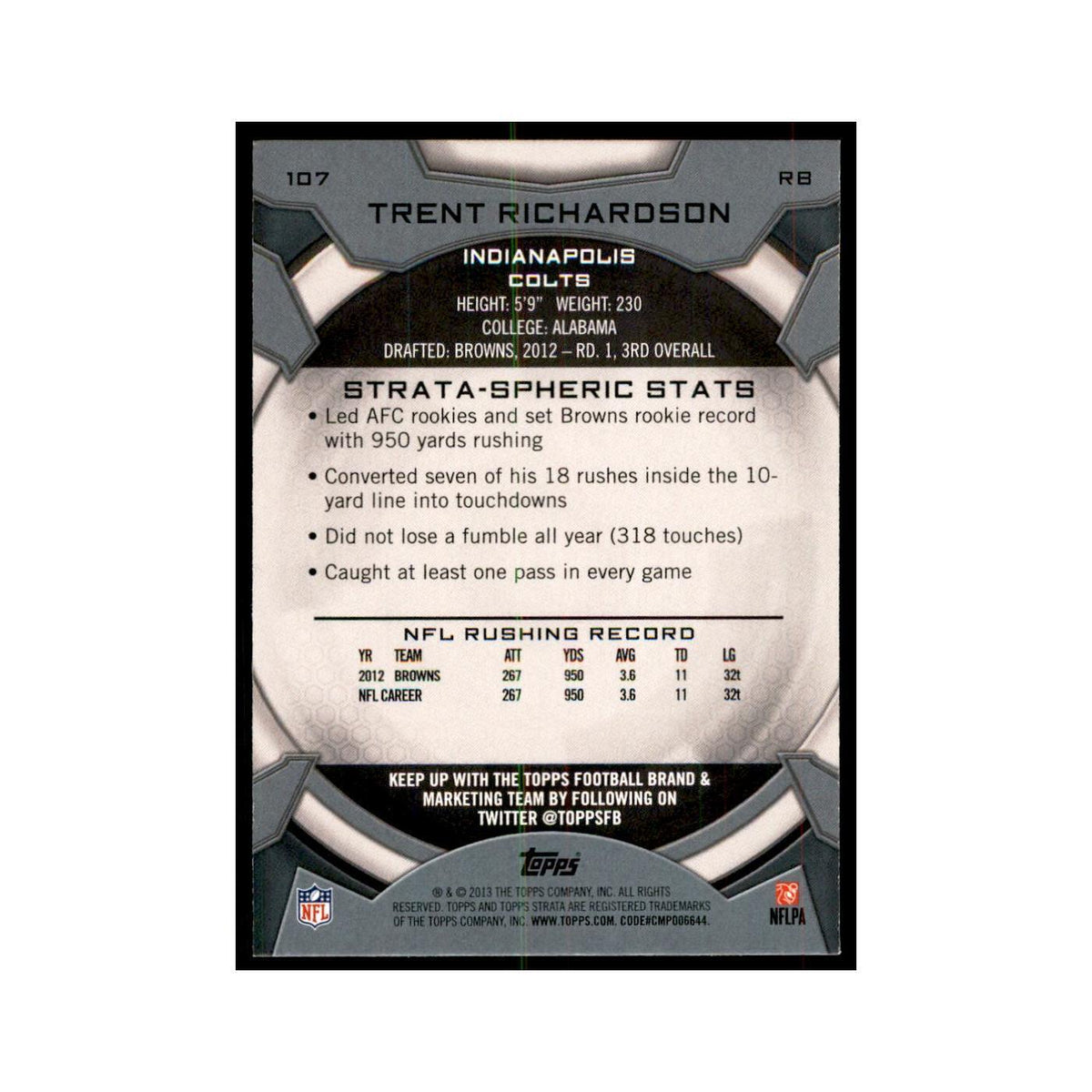 2013 Topps Strata Trent Richardson Football Cards #107