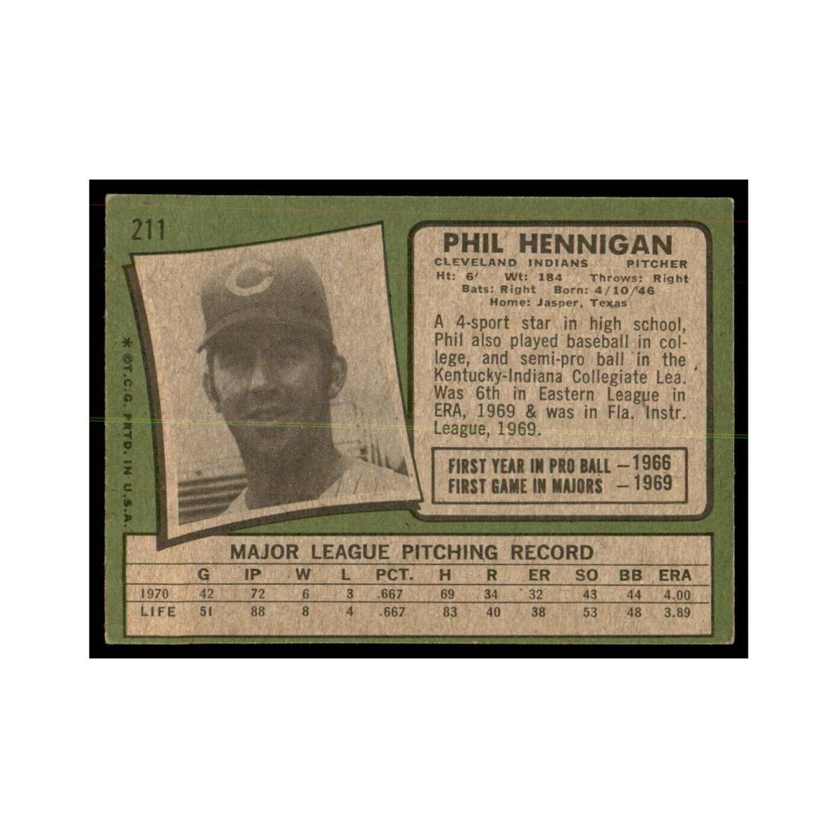 1971 Topps Phil Hennigan Baseball Cards #211