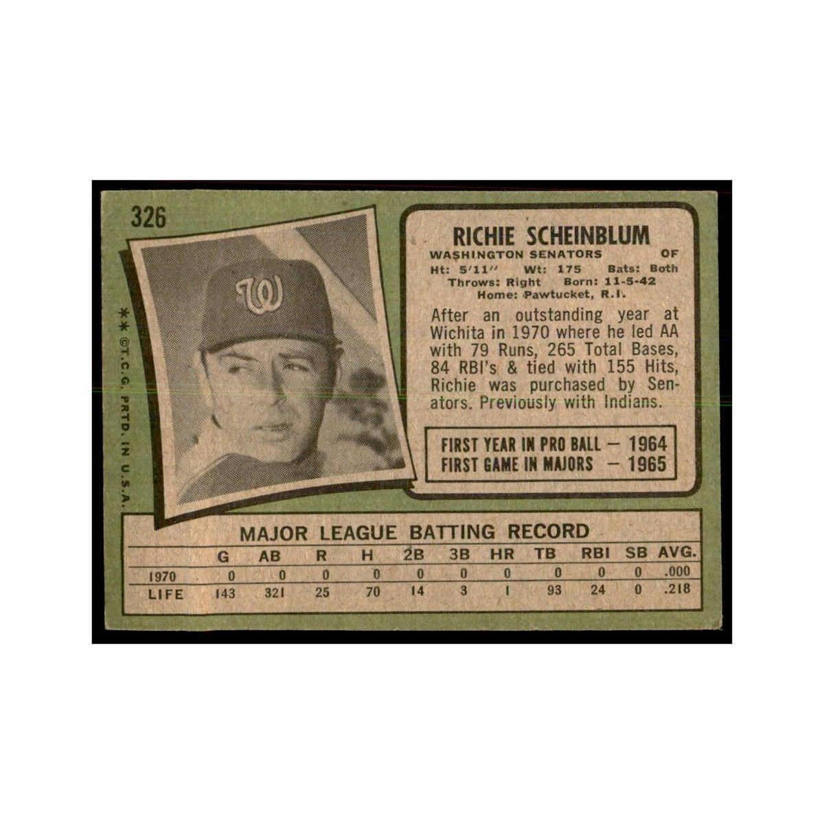 1971 Topps Richie Scheinblum Baseball Cards #326