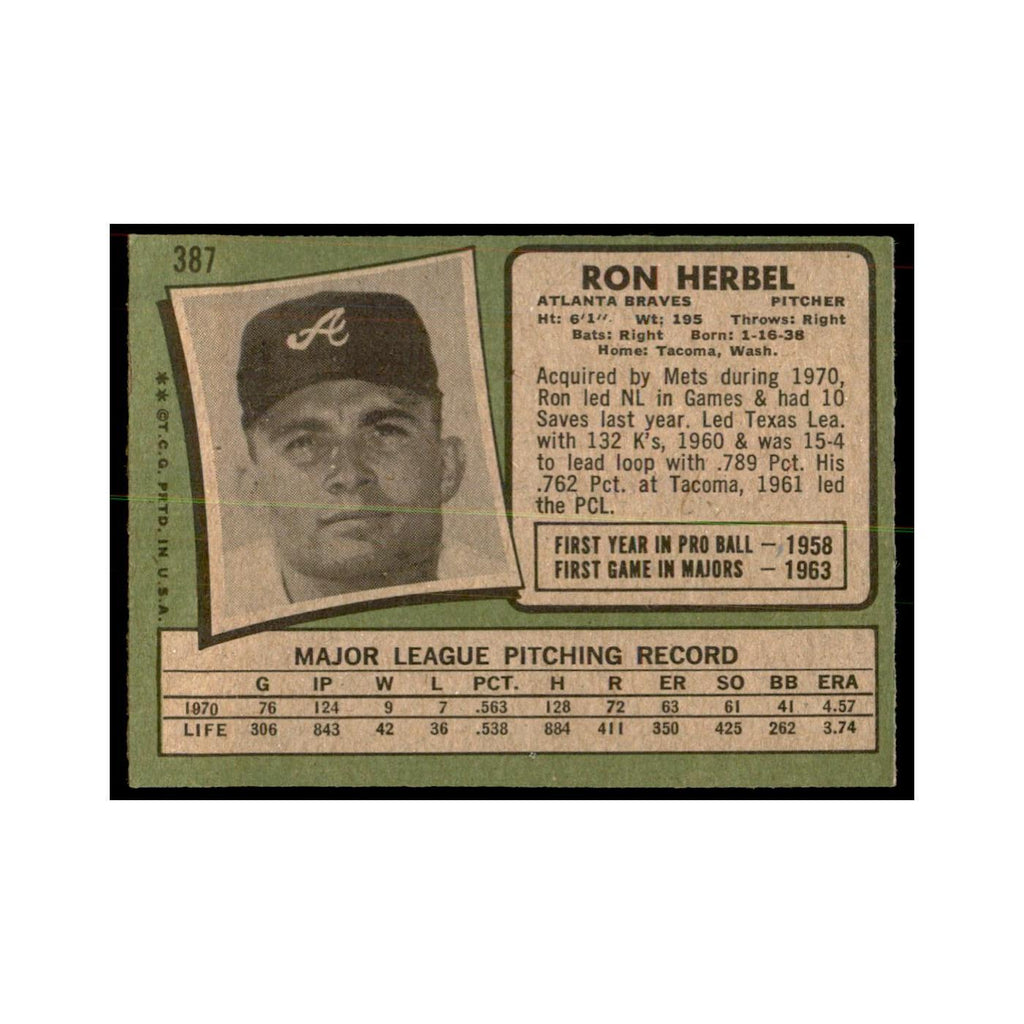 1971 Topps Ron Herbel Baseball Cards #387