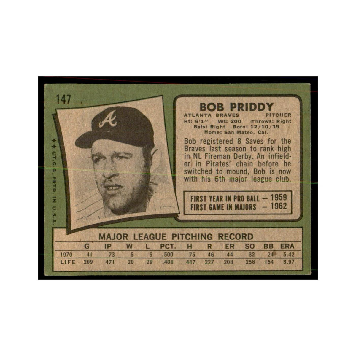 1971 Topps Bob Priddy Baseball Cards #147