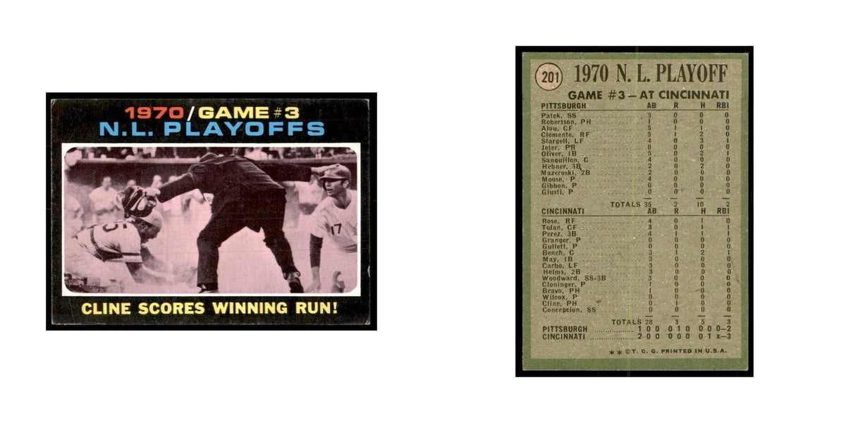 1971 Topps NL Playoffs Game 3 - Cline Scores Winning Run! Baseball Cards #201