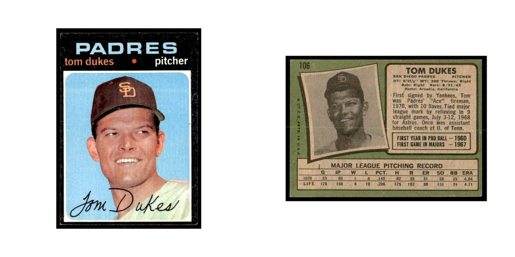 1971 Topps Tom Dukes Baseball Cards #106