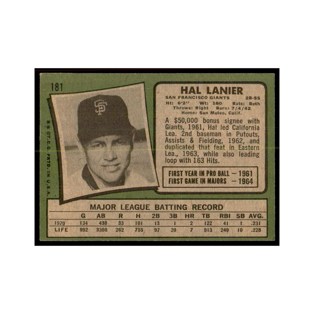 1971 Topps Hal Lanier Baseball Cards #181