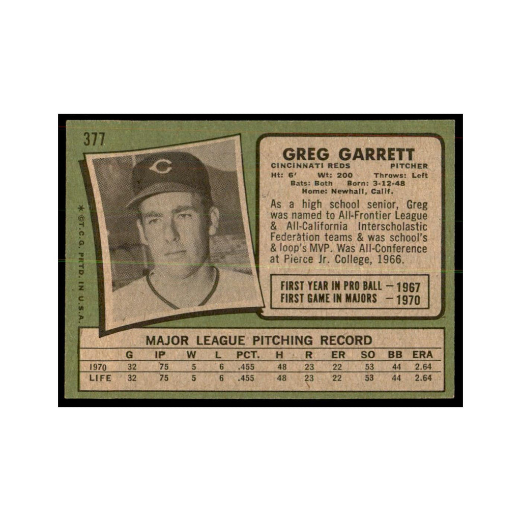 1971 Topps Greg Garrett Baseball Cards #377